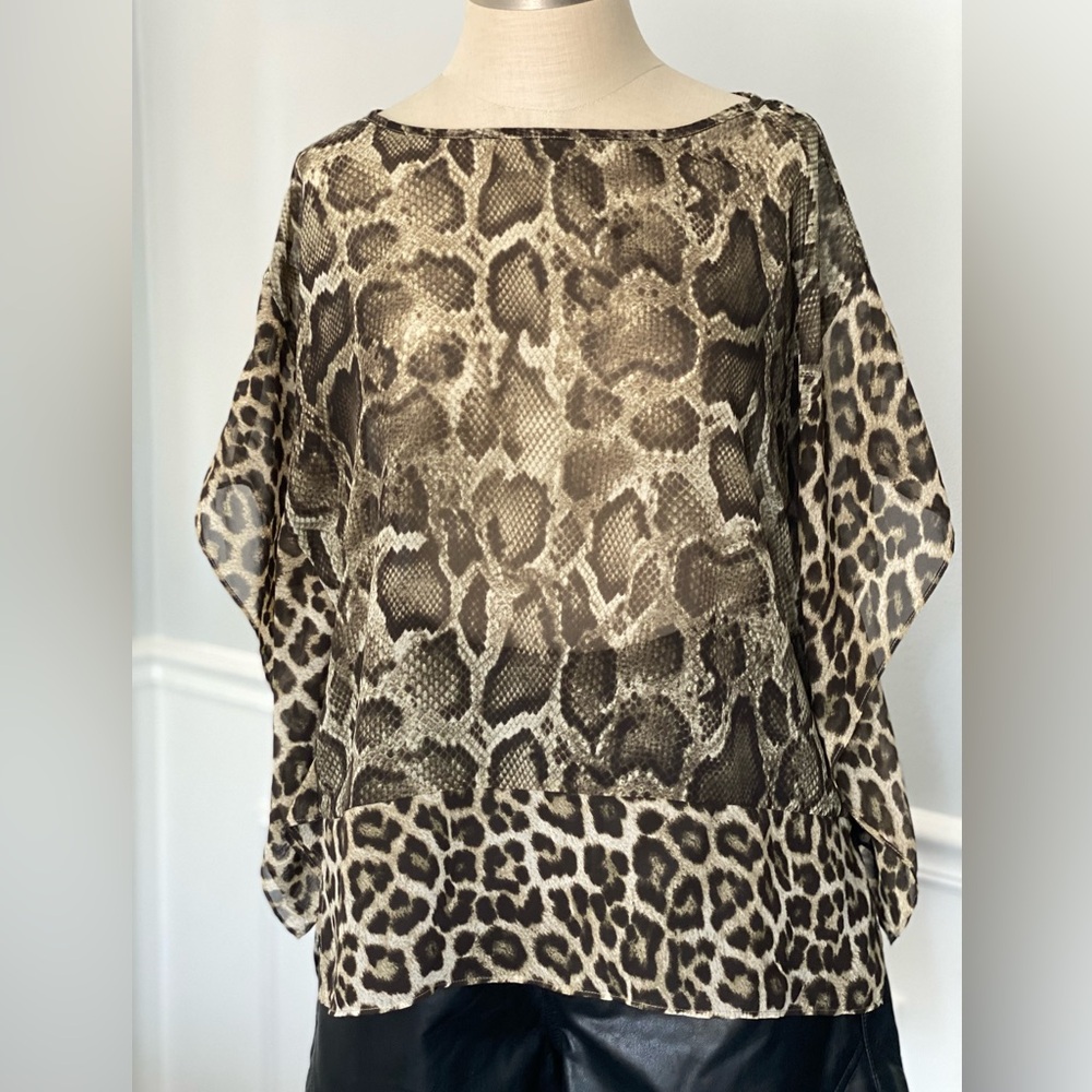 MICHAEL Michael Kors Chiffon Snake Print Kimono Sleeve Blouse sz S/M